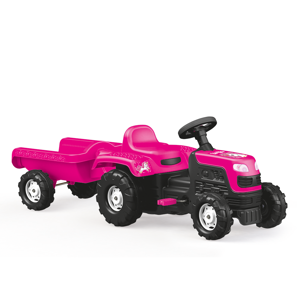 Dolu Tractor de Pedales Unicornio Rosa con Remolque