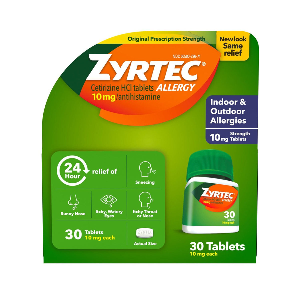 Zyrtec 10 mg alergia 24 horas, 30 tabletas