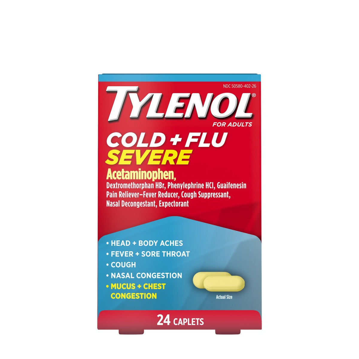 Tylenol Cold + Flu Severe, 24 cápsulas